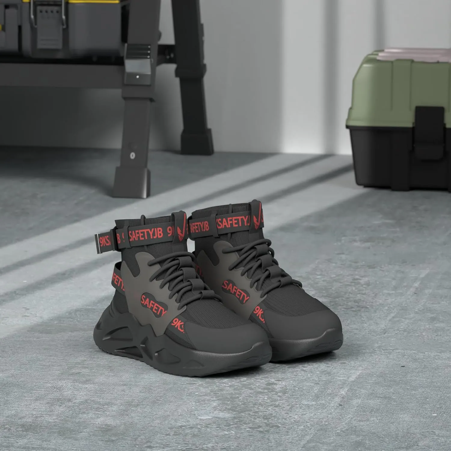ORISTACO Steel Toe Safety High-Cut Boot, Breathable Lightweight Smash-Proof Industries Construction Work Shoes
