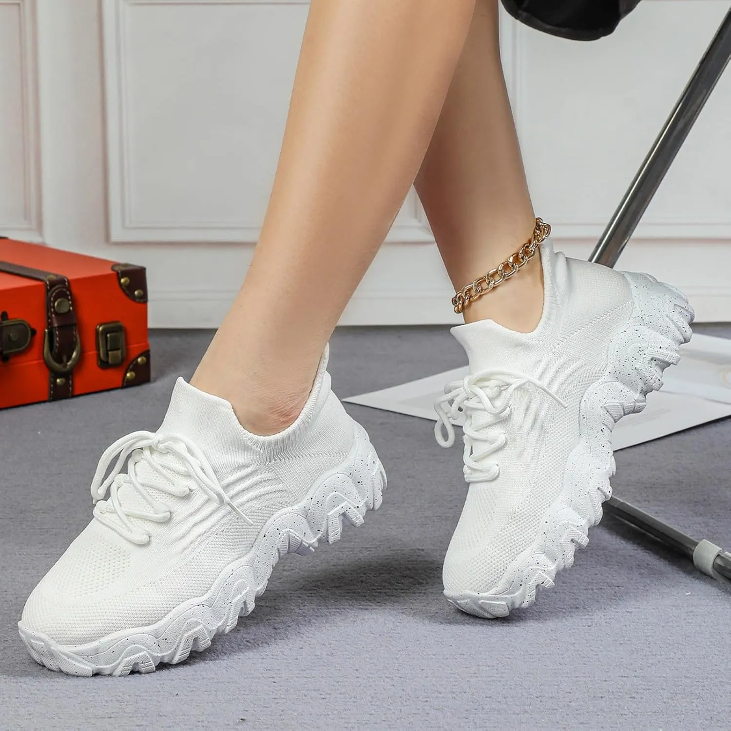 Ortho Pro Shoes for Women Wide Width Mesh Lace Lightweight Low-Cut Sneakers Comfortable Ankle Socks Non Slip Walking Sneakers Mesh Orthopedic Breathable Shoes