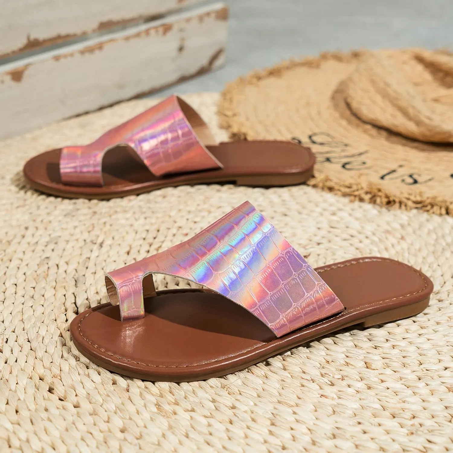 Orthopedic Sandals for Women Split-Toe Flat Slide Slippers Arch Support Flip Flop Sandals Summer Comfort Casual Beach Shoes