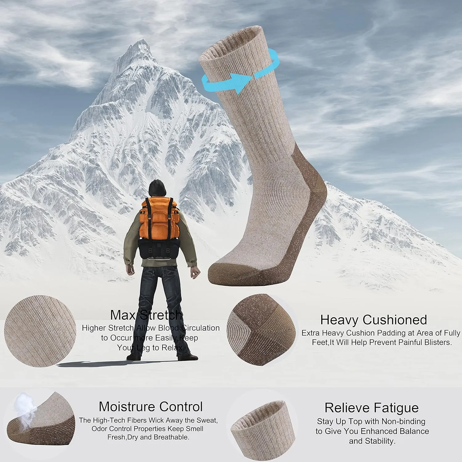 Ortis Men's Cotton Cushion Crew Socks Moisture Wicking Breathable Thick Warm Thermal for Athletic Heavy Duty Work Boot