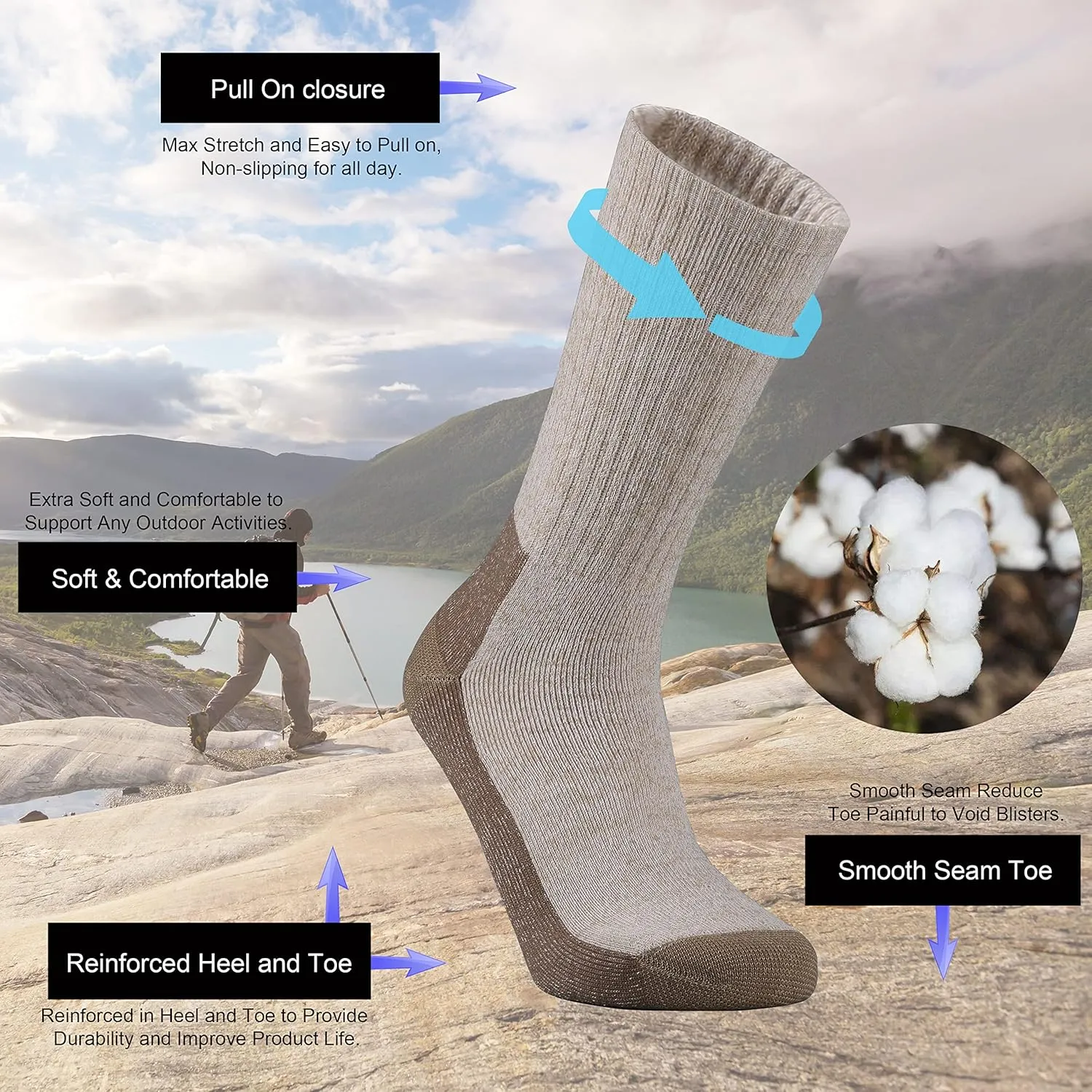 Ortis Men's Cotton Cushion Crew Socks Moisture Wicking Breathable Thick Warm Thermal for Athletic Heavy Duty Work Boot