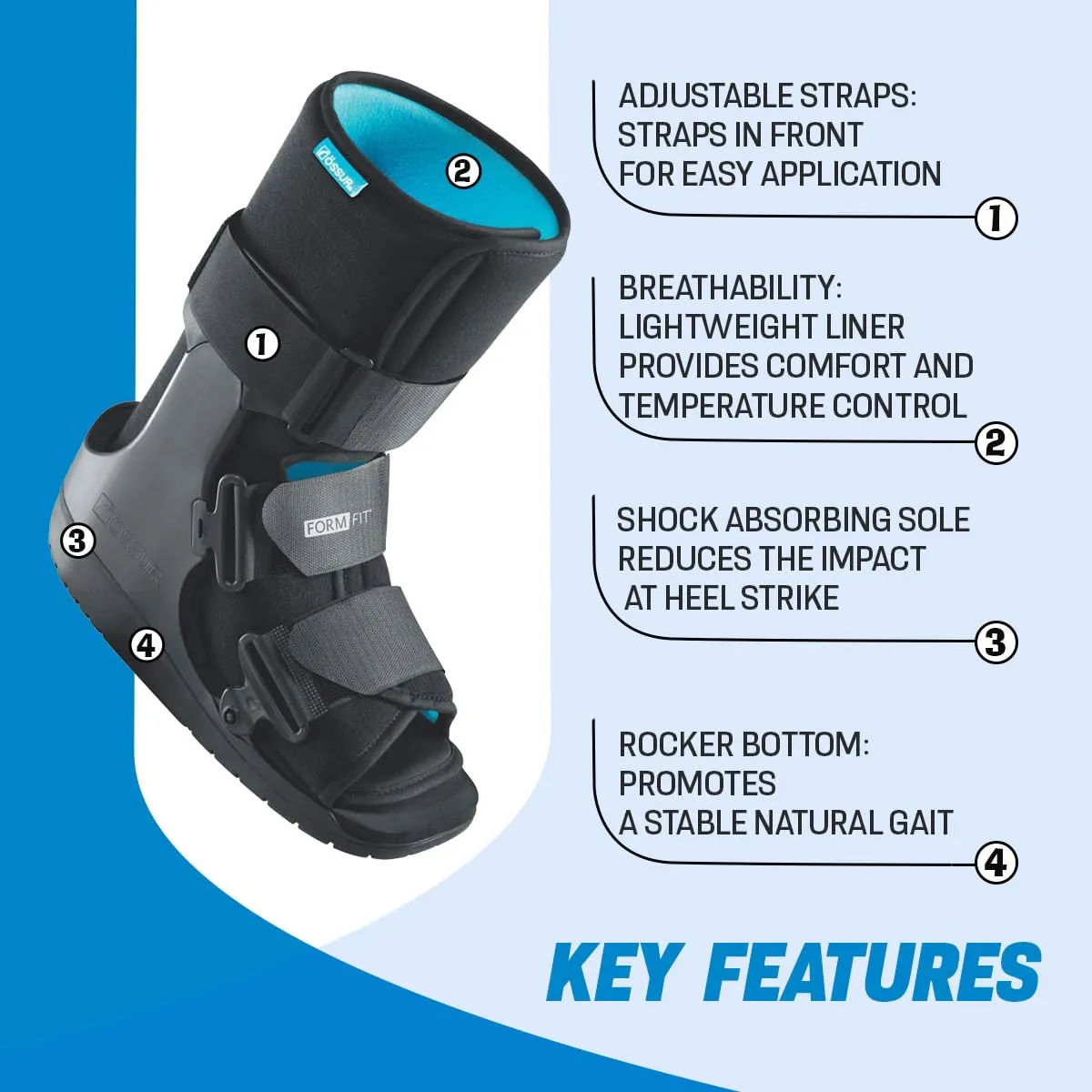 Ossur Formfit Walker Boot (Non-Air) - Medical Grade Immobilization for Strains, Sprains & Stable Fractures | Breathable Material (Low Top, Large)