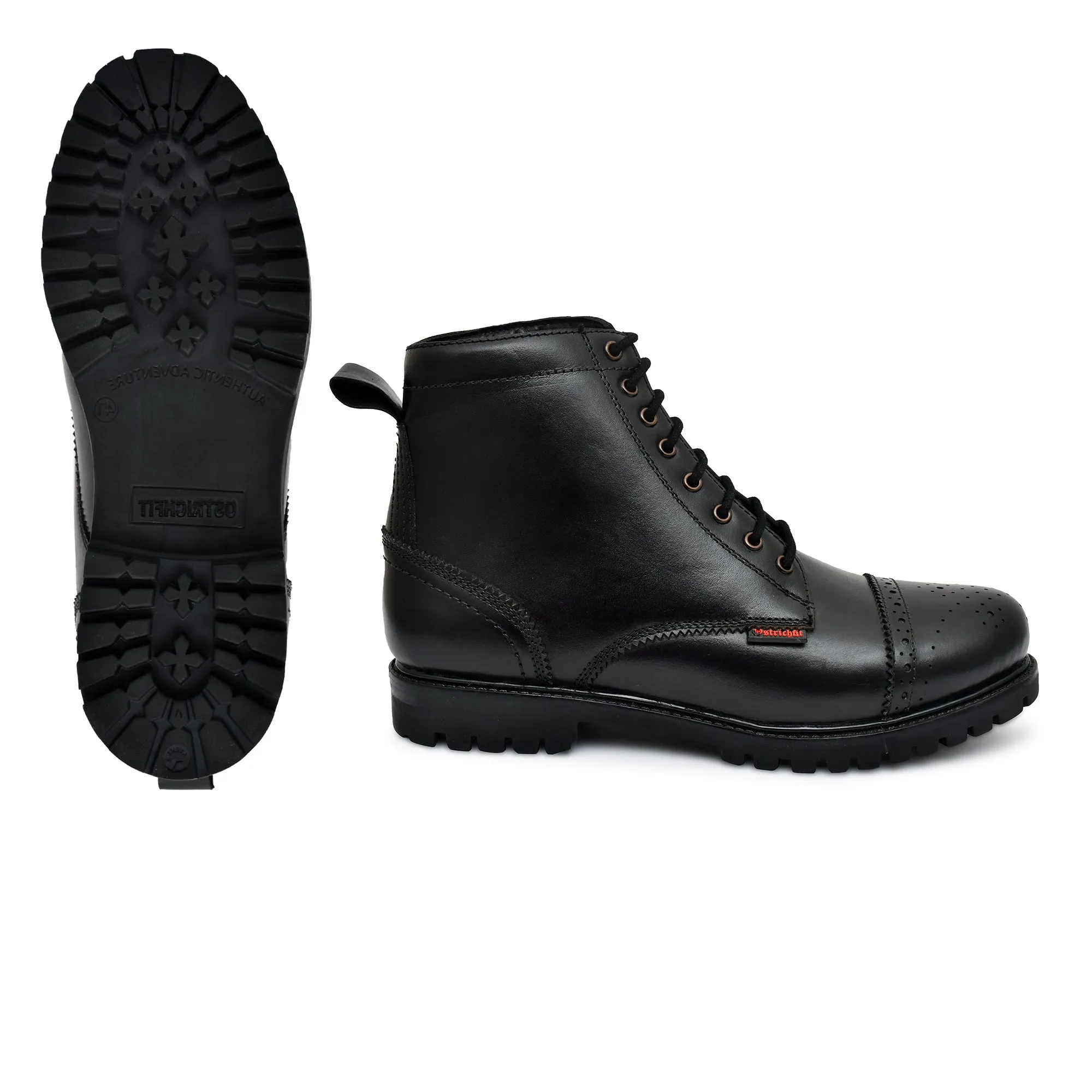 OstrichFit Men's handmade lace-up ankle boots in Black leather Art OF-6535