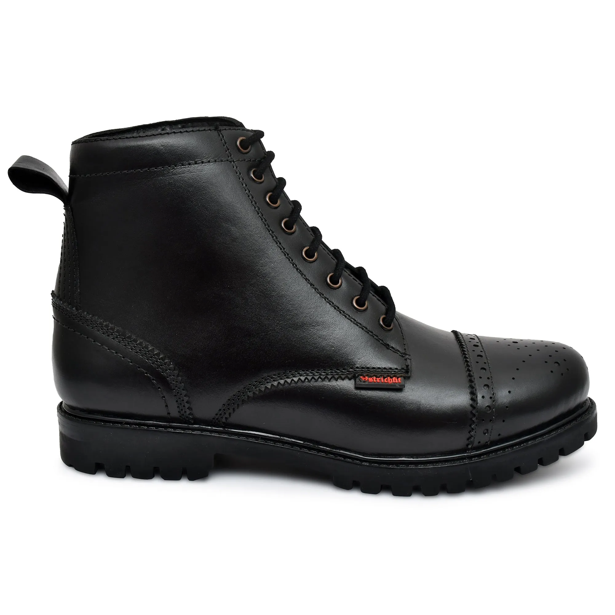 OstrichFit Men's handmade lace-up ankle boots in Black leather Art OF-6535