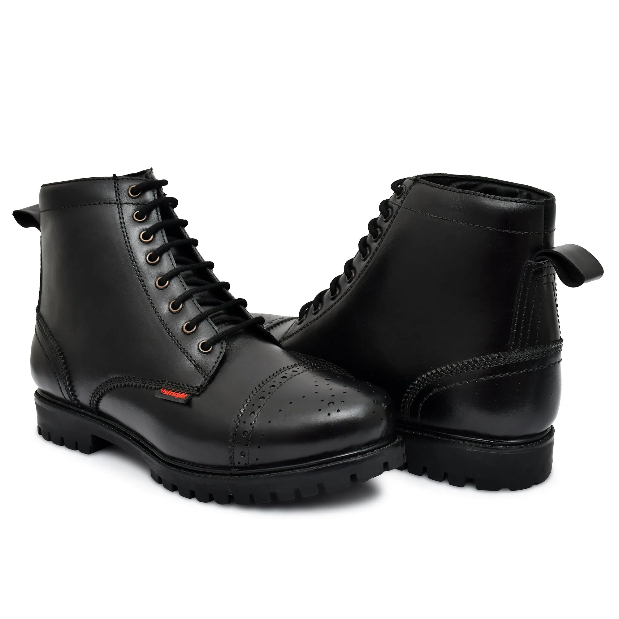 OstrichFit Men's handmade lace-up ankle boots in Black leather Art OF-6535