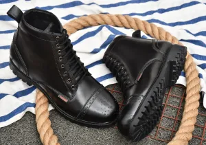 OstrichFit Men's handmade lace-up ankle boots in Black leather Art OF-6535