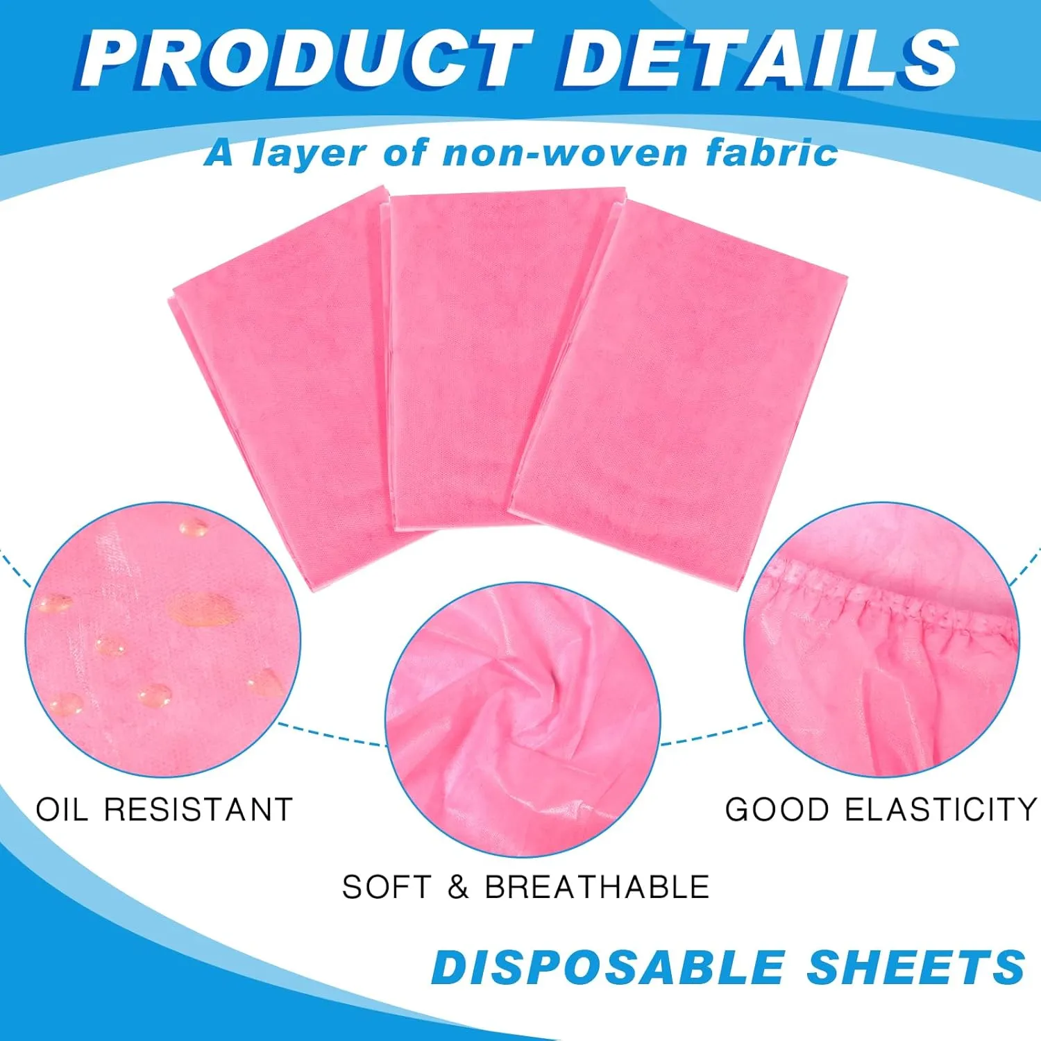 Oudain 50 Pcs 39 x 87'' Disposable Fitted Sheets with Elastic, Disposable Massage Bed Sheets Covers for Spa Beauty Salon Waterproof Oilproof(Pink)
