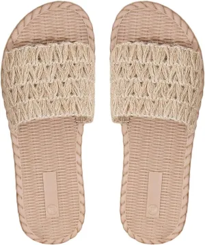 OYOANGLE Women's Boho Linen Braided Single Band Slide Sandals Beach Vacation Straw Flat Sandal
