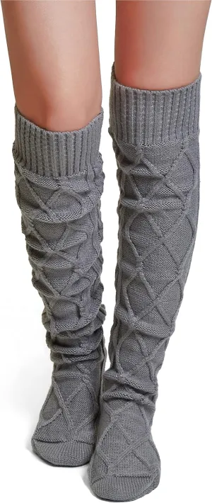 Pcavin Thigh High Socks for Women Cable Knit Over the Knee Boot Socks, Long Warm Leg Warmers Winter(Gray)