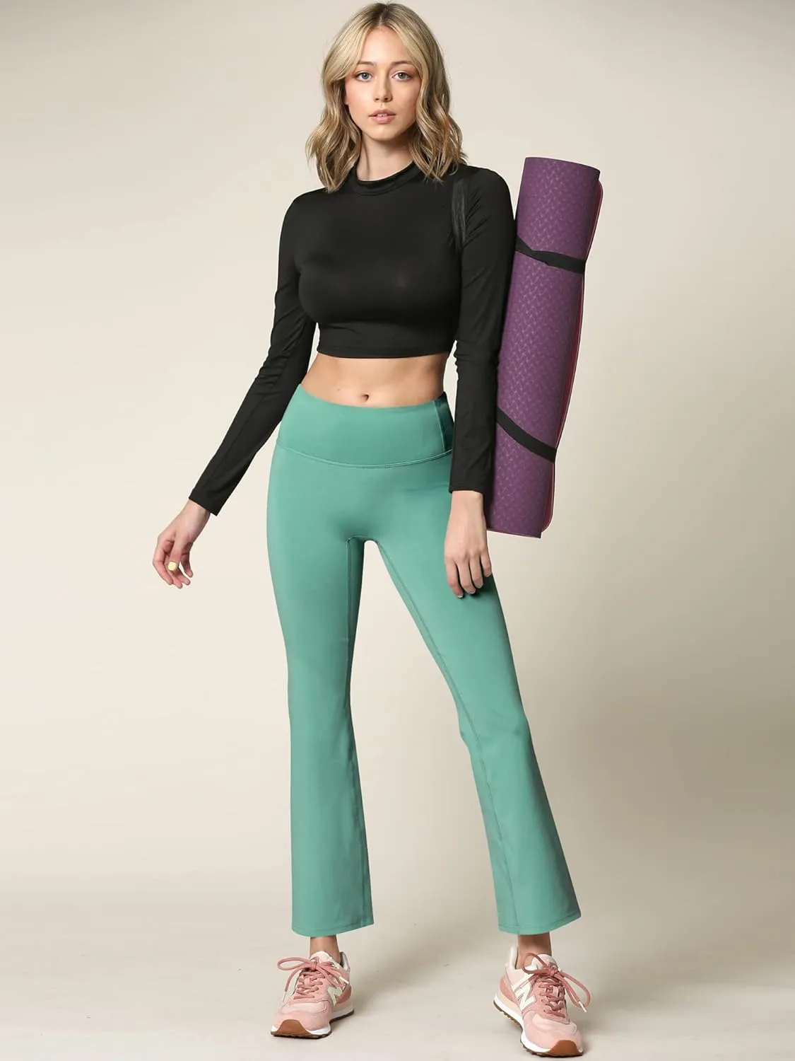 Peached Seamless Front & Side Leggings with Inner Pocket Ankle Boot Cut Yoga Pants