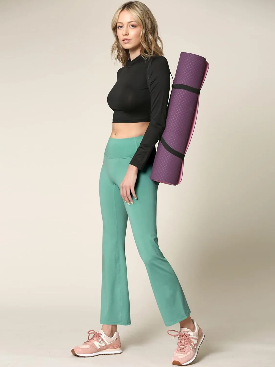 Peached Seamless Front & Side Leggings with Inner Pocket Ankle Boot Cut Yoga Pants