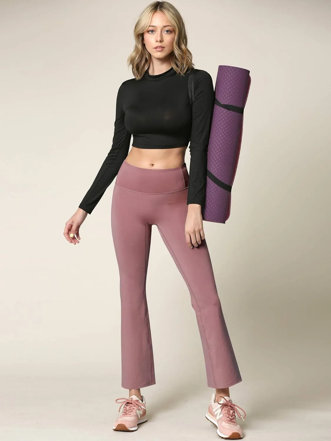 Peached Seamless Front & Side Leggings with Inner Pocket Ankle Boot Cut Yoga Pants