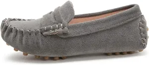 Penny Loafers for Little Kids Square Moc Toe Stiching Slip on Faux Suede Flexiable Rubber Sole Flat Heel Toddler's Moccasins One Size Smaller