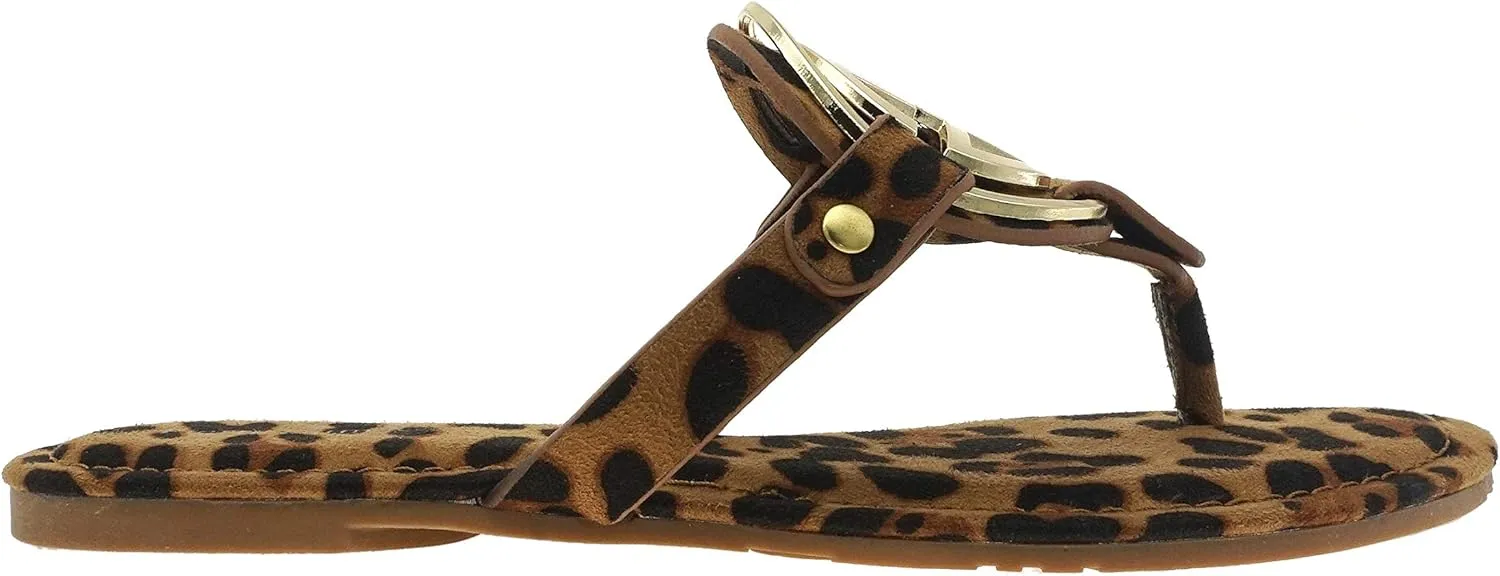 Pierre Dumas Women's Medallion Vegan Slide Thong Flip Flop Flat Sandal