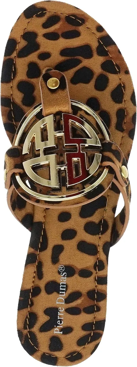 Pierre Dumas Women's Medallion Vegan Slide Thong Flip Flop Flat Sandal