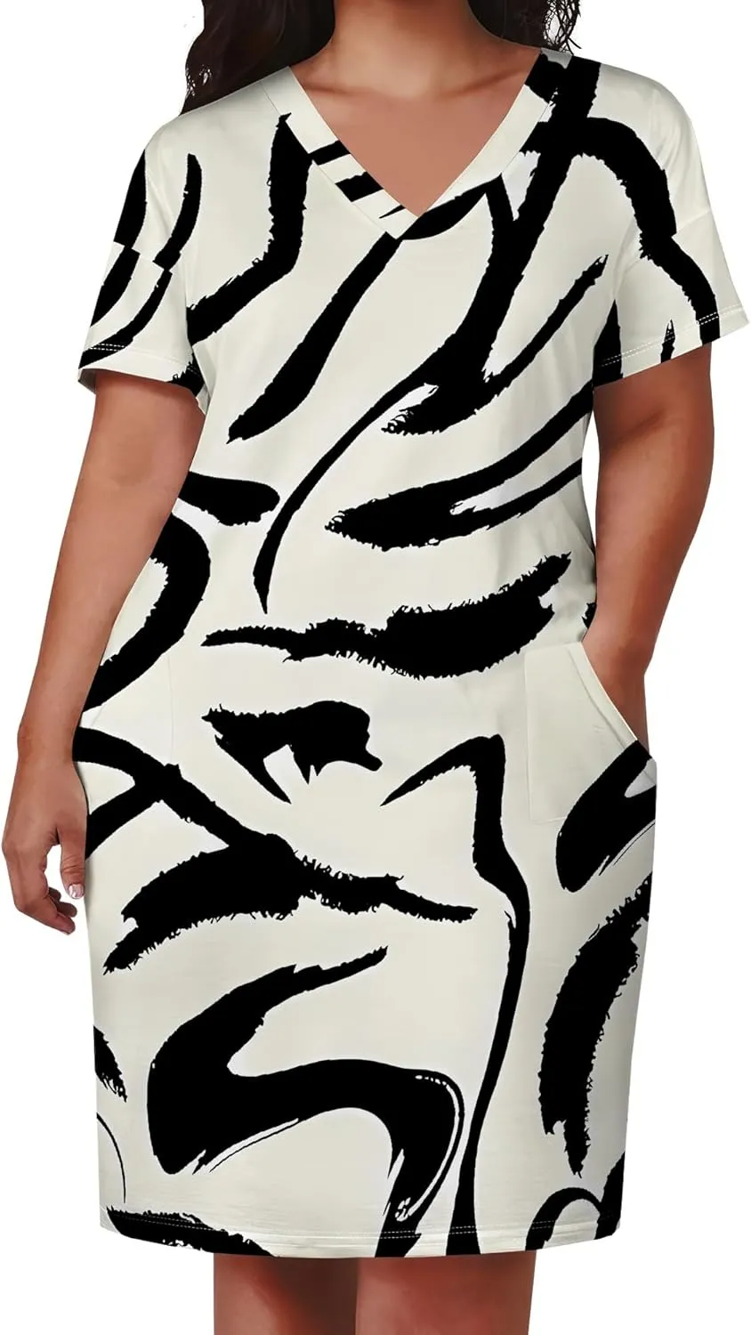 Plus Size Tshirt Dresses for Curvy Women African Attire Dress Midi T Shirt Sundress Oversized Dresses with Pocket