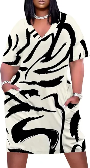 Plus Size Tshirt Dresses for Curvy Women African Attire Dress Midi T Shirt Sundress Oversized Dresses with Pocket