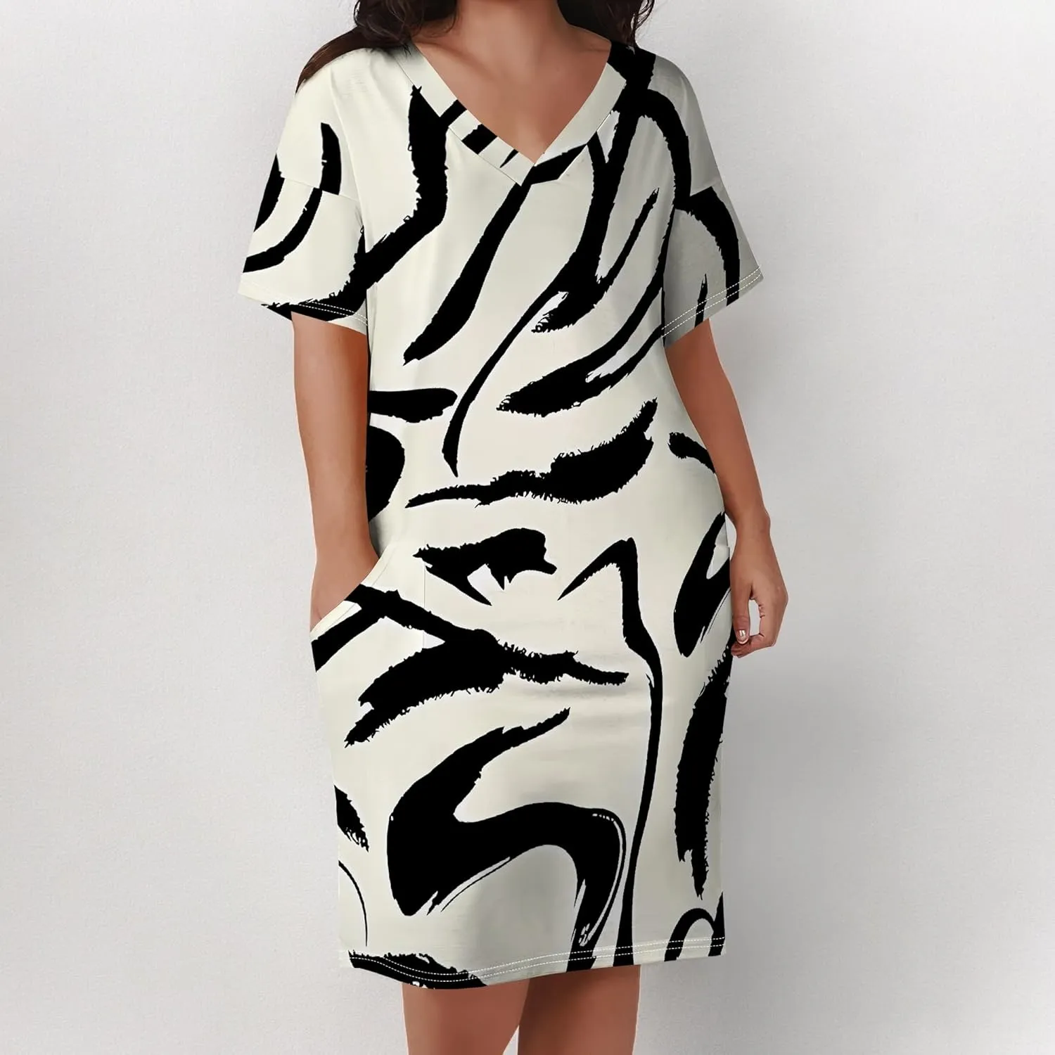 Plus Size Tshirt Dresses for Curvy Women African Attire Dress Midi T Shirt Sundress Oversized Dresses with Pocket