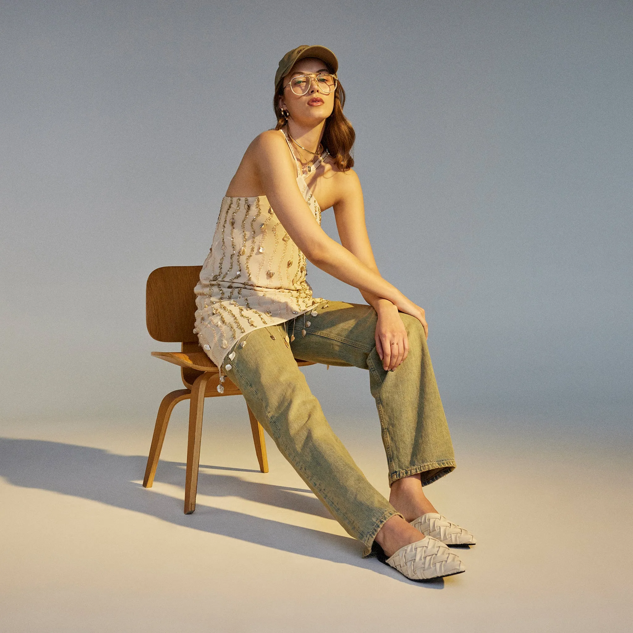 Pointed Mule Soft Woven White
