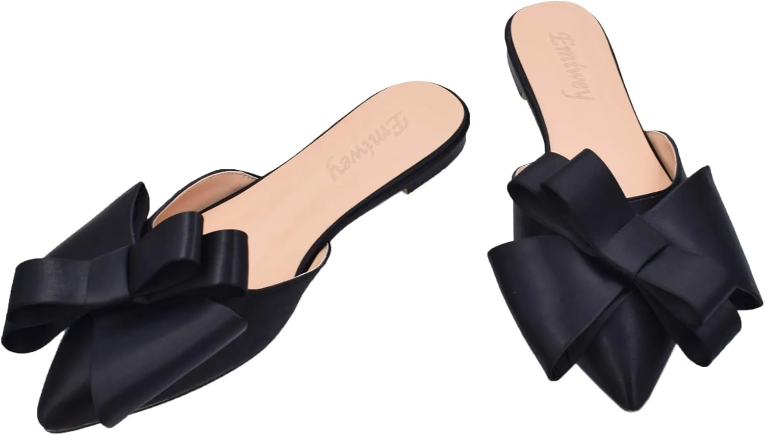 Pointed Toe Bow-Knot Flat Backless Slip On Slide Mules for Women