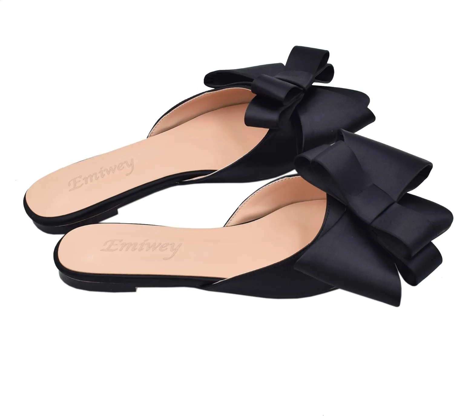 Pointed Toe Bow-Knot Flat Backless Slip On Slide Mules for Women