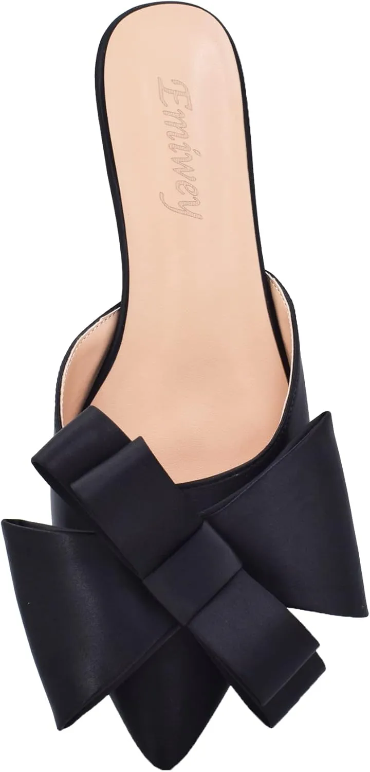 Pointed Toe Bow-Knot Flat Backless Slip On Slide Mules for Women