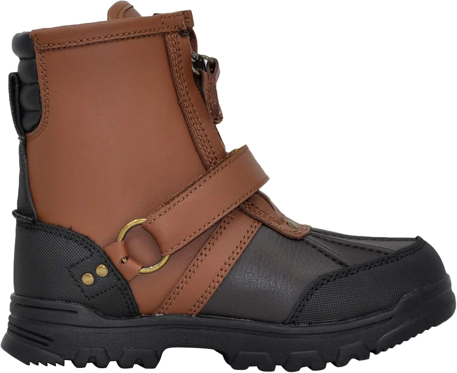 POLO RALPH LAUREN Boy's Conquered Hi Boot, Chocolate/Tan Leather Combat