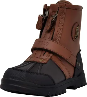 POLO RALPH LAUREN Boy's Conquered Hi Boot, Chocolate/Tan Leather Combat