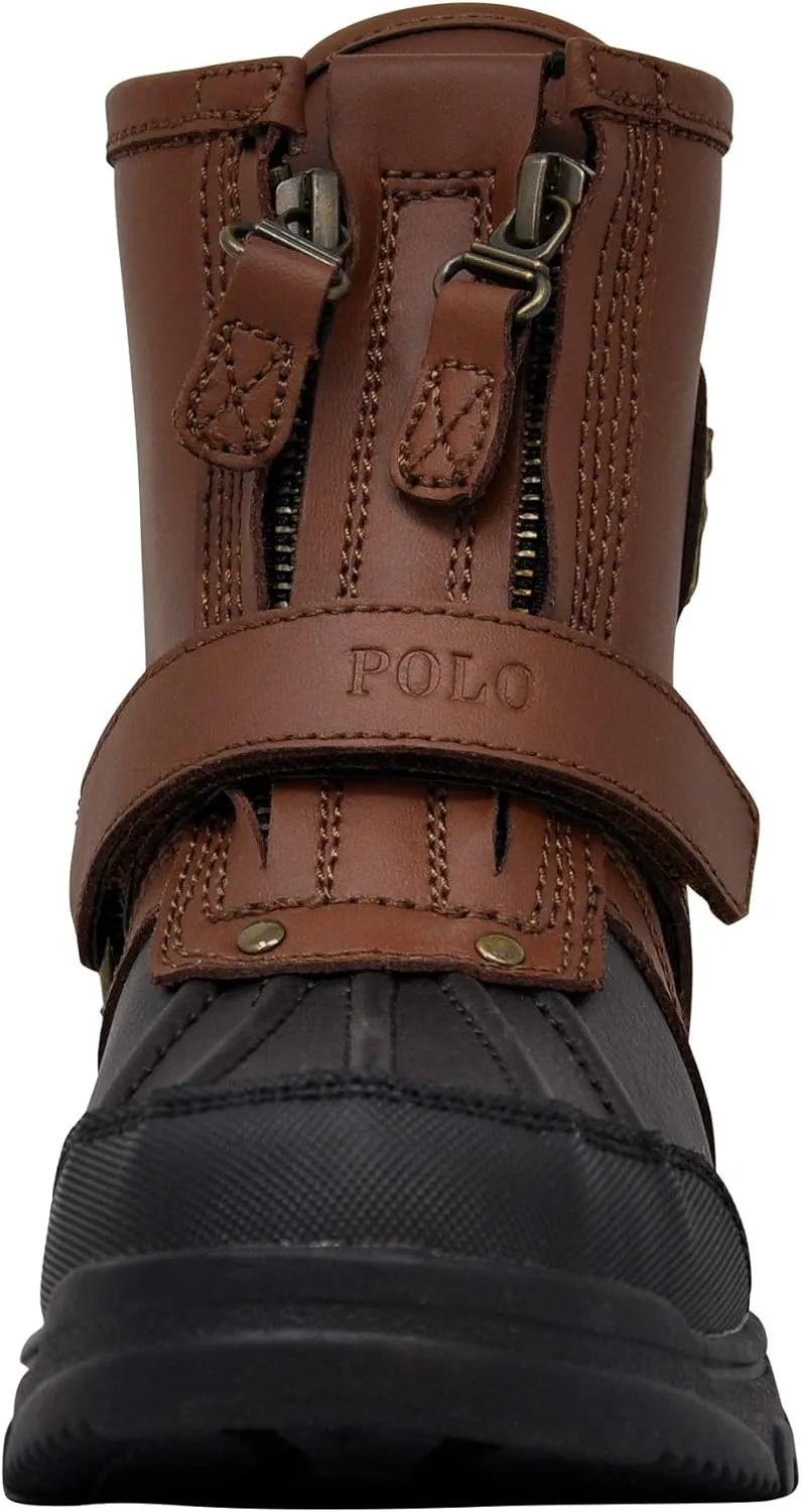 POLO RALPH LAUREN Boy's Conquered Hi Boot, Chocolate/Tan Leather Combat