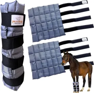 Prairie Horse Supply - Durable Nylon Ice Boots for Horses & Ponies - Cold Therapy Gel Boot Wrap for Hock, Ankle, Knee, Legs, Hooves One Size - Black Flexible Straps, Skid & Shipping Boots - (Gray)