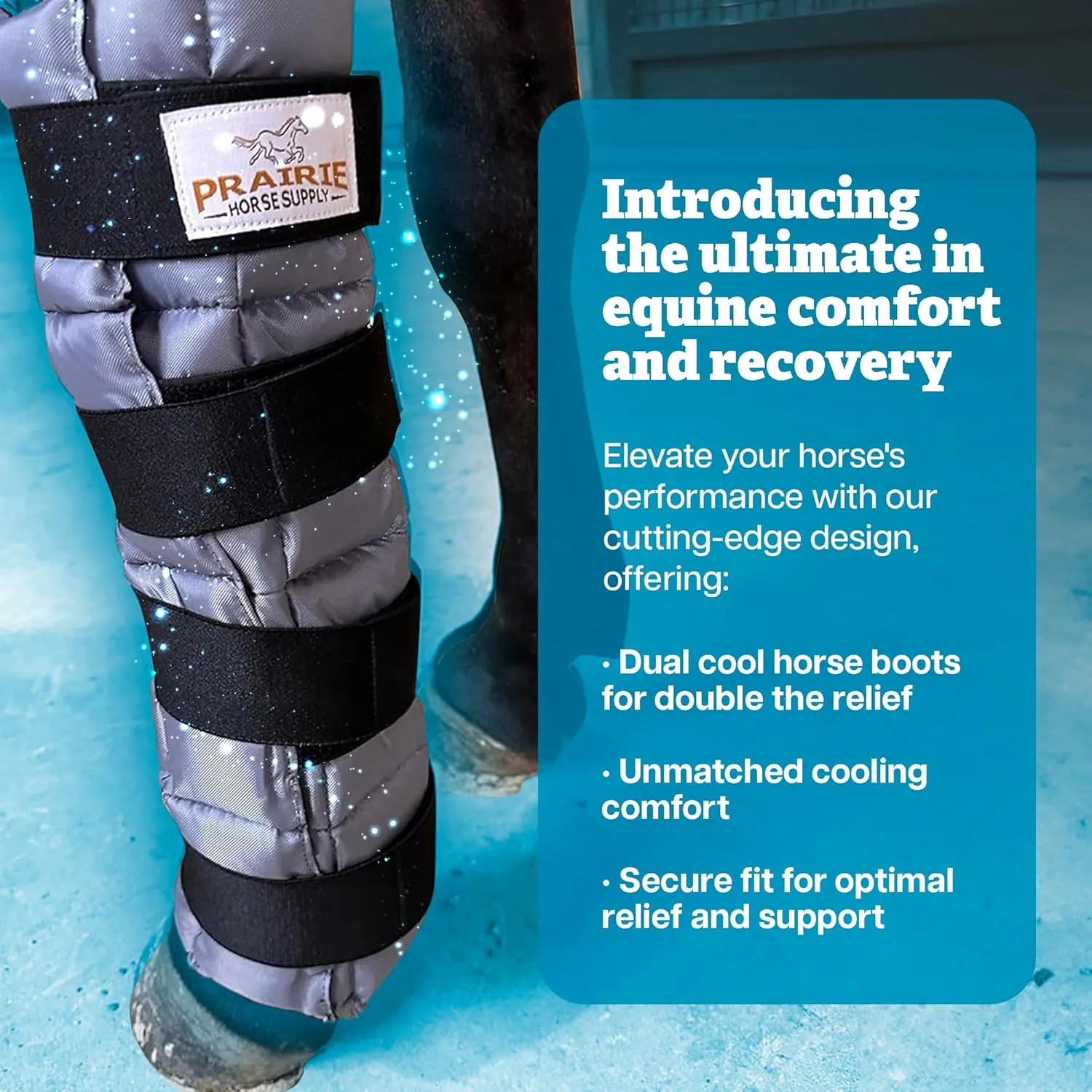 Prairie Horse Supply - Durable Nylon Ice Boots for Horses & Ponies - Cold Therapy Gel Boot Wrap for Hock, Ankle, Knee, Legs, Hooves One Size - Black Flexible Straps, Skid & Shipping Boots - (Gray)