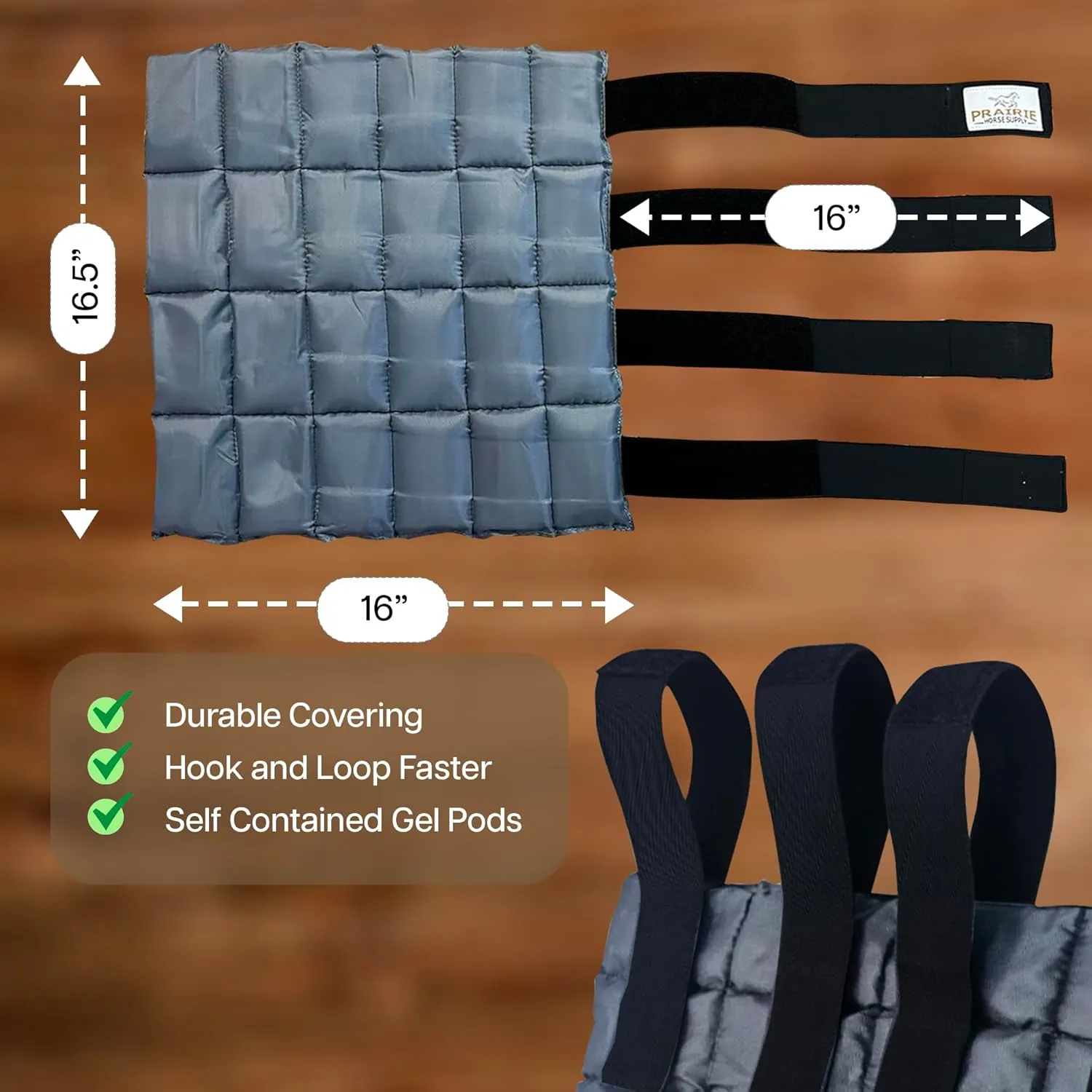 Prairie Horse Supply - Durable Nylon Ice Boots for Horses & Ponies - Cold Therapy Gel Boot Wrap for Hock, Ankle, Knee, Legs, Hooves One Size - Black Flexible Straps, Skid & Shipping Boots - (Gray)