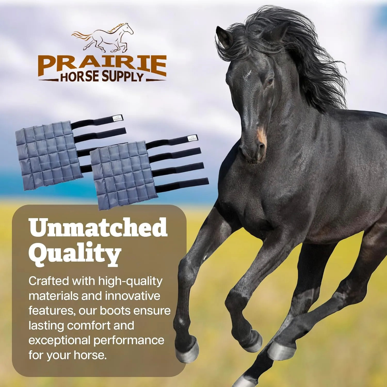 Prairie Horse Supply - Durable Nylon Ice Boots for Horses & Ponies - Cold Therapy Gel Boot Wrap for Hock, Ankle, Knee, Legs, Hooves One Size - Black Flexible Straps, Skid & Shipping Boots - (Gray)