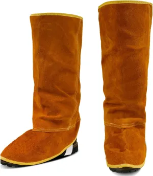QeeLink Leather Welding Spats Extra Long - Heat and Abrasion Resistant Welding Boot Covers - Full Coverage Shoes Protectors - Welding Gaiters, 1 Pair