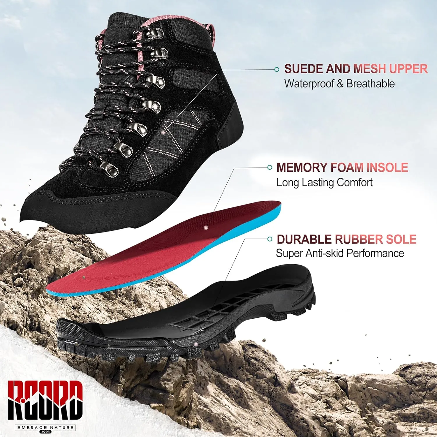 R CORD Snow Boots for Women Ankle Winter Boots for Women Hiking Boots Women Waterproof Durable Womens Hiking Boots for Outdoors