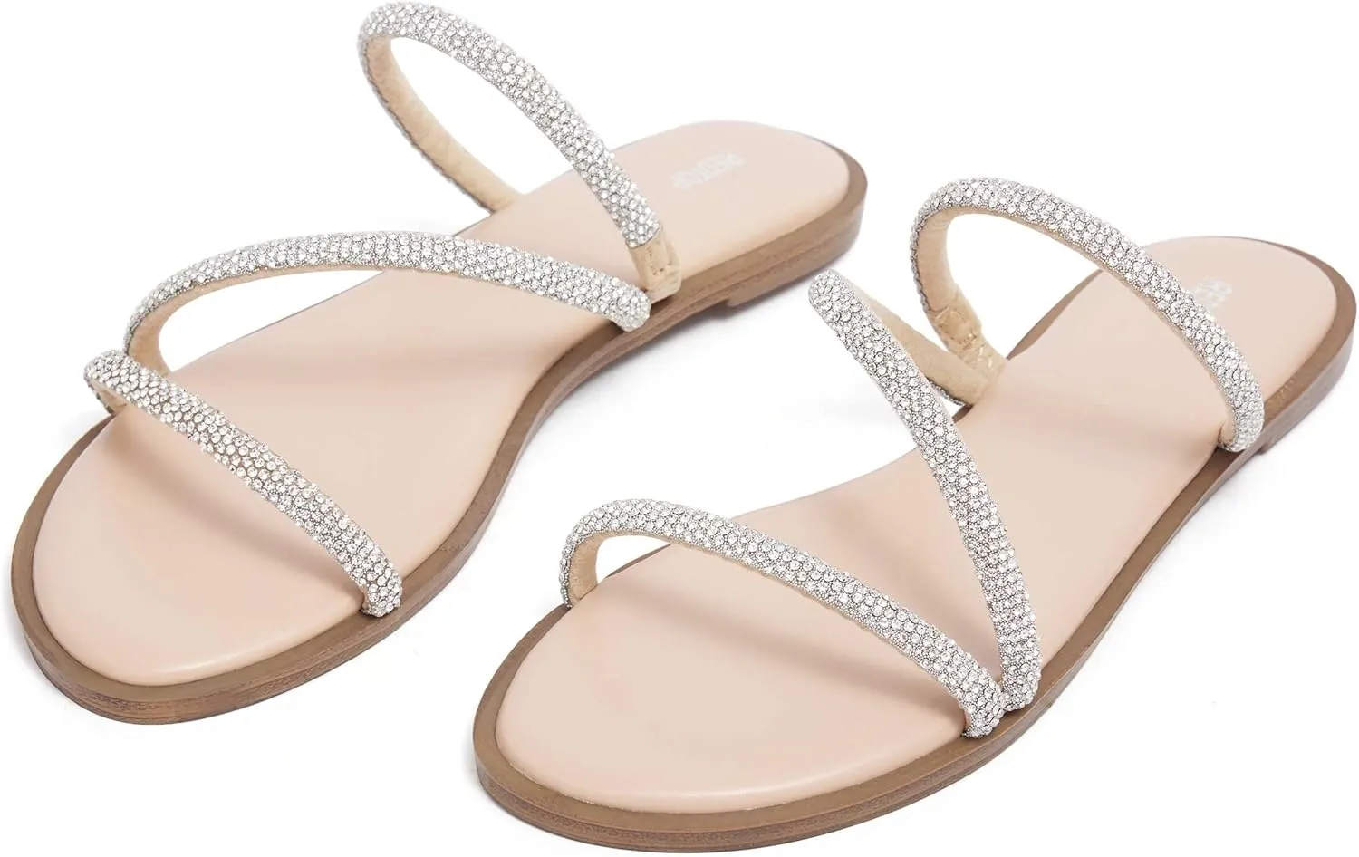 REDTOP Women's Rhinestone Flat Sandals Slip on Open Toe Memory Foam Sandals Slide Sandals for Women