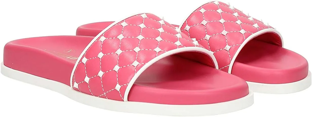 Rockstud Quilted Pool Slide Sandals Pink