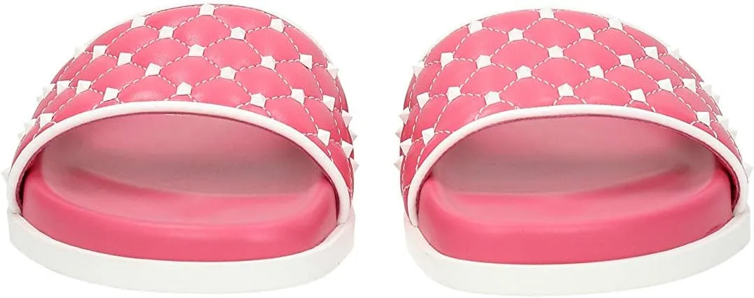 Rockstud Quilted Pool Slide Sandals Pink