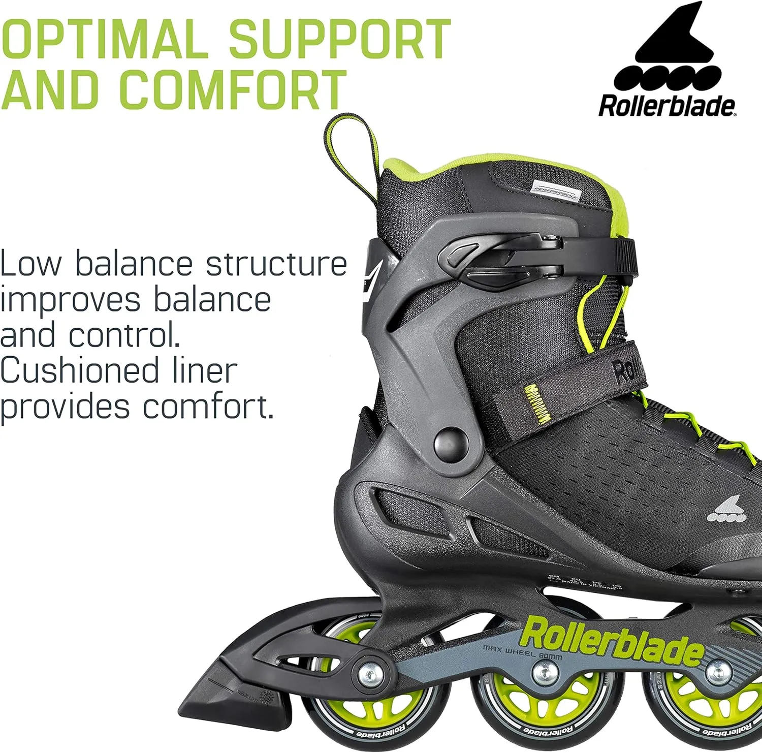 Rollerblade Zetrablade Elite Men's Adult Fitness Inline Skate, Black and Lime, Performance Inline Skates