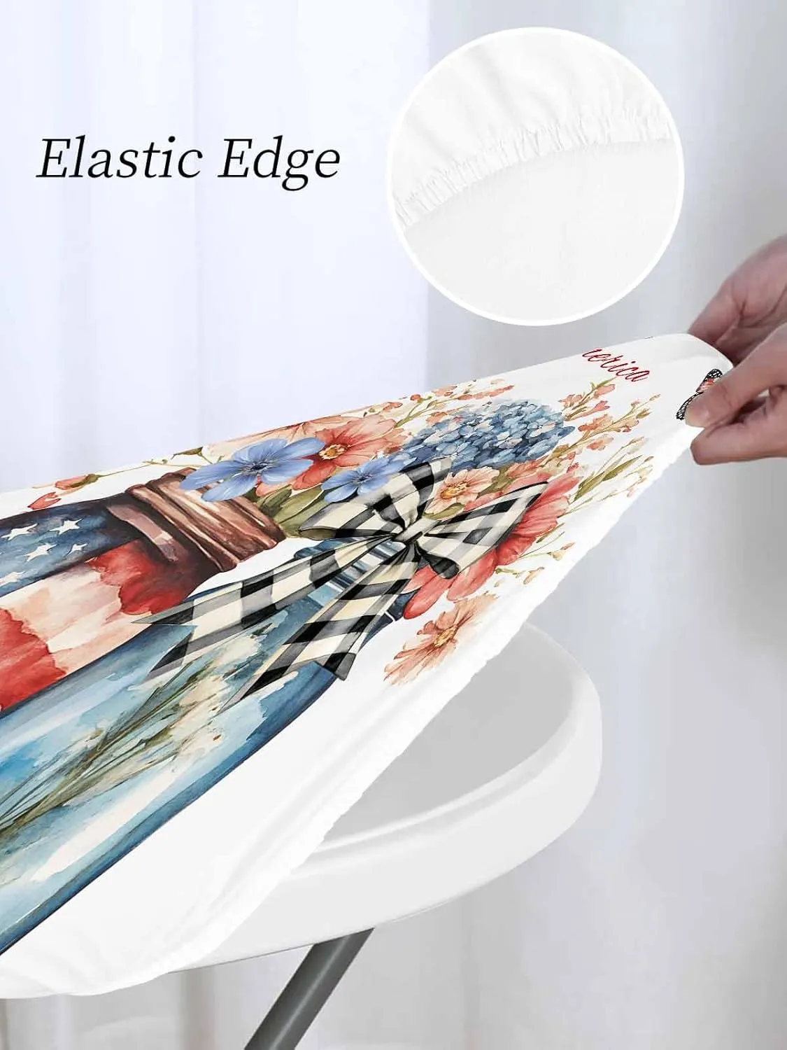 Round Fitted Tablecloth - God Bless America Patriotic Quotes Waterproof Table Cover for Indoor Outdoor Holiday Party, Flowers Independence Day Elastic Edged Tablecloths Fit Up 45"-54" Tables
