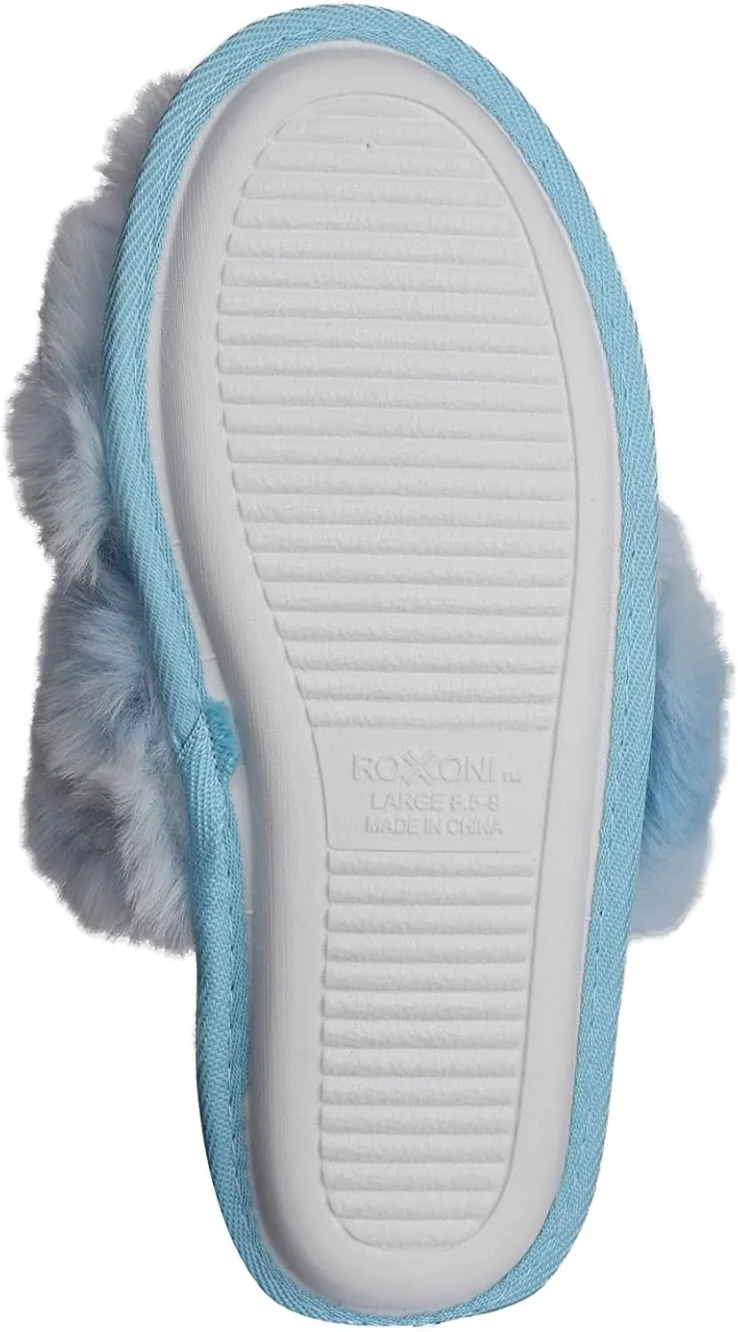 Roxoni Fuzzy House Slippers for Women – Comfortable Furry Spa – Cozy Slip On Open Toe - Soft Insole & Rubber Outsole