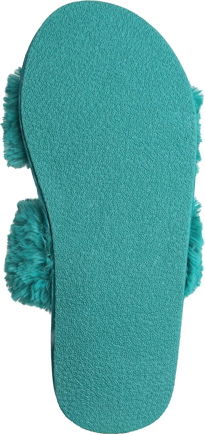 Roxoni Fuzzy House Slippers for Women – Comfortable Furry Spa – Cozy Slip On Open Toe - Soft Insole & Rubber Outsole