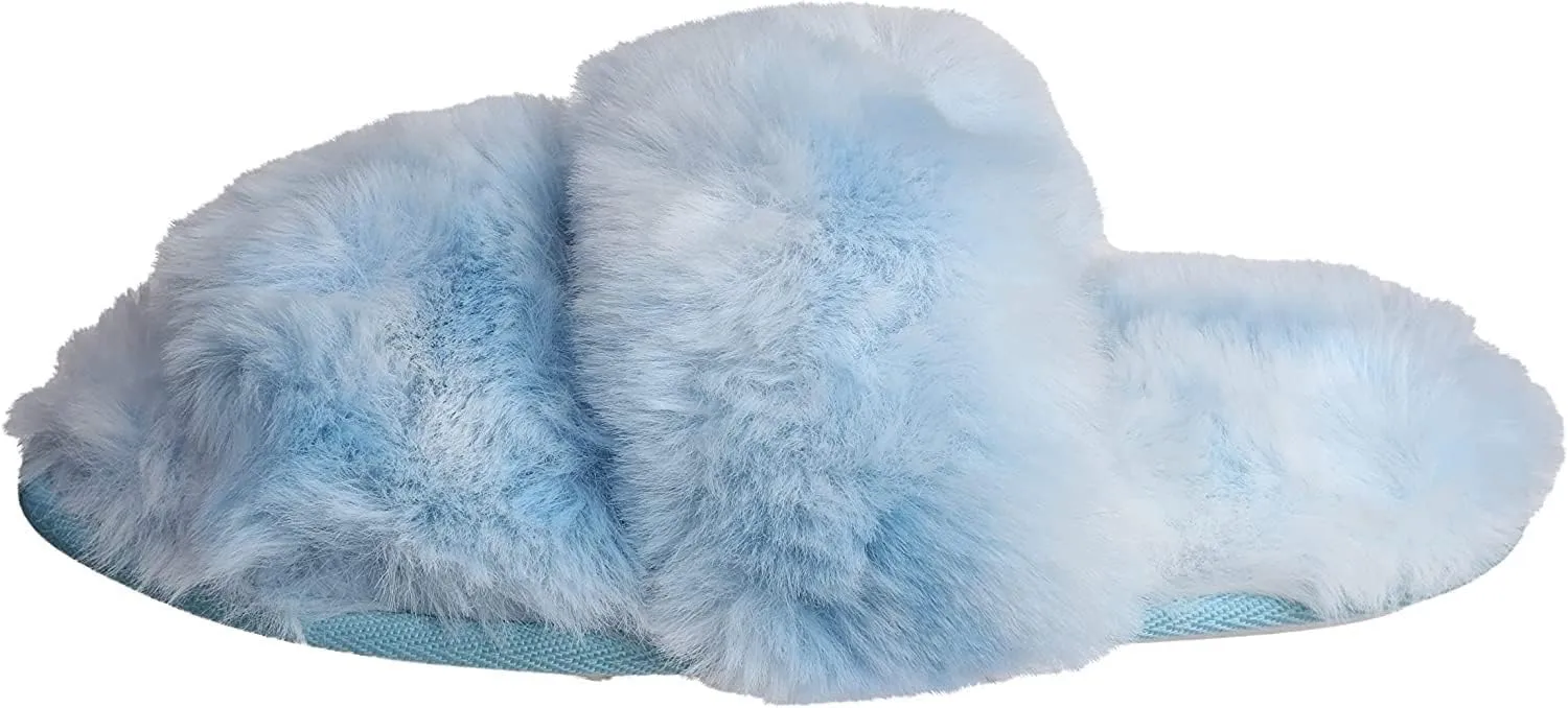 Roxoni Fuzzy House Slippers for Women – Comfortable Furry Spa – Cozy Slip On Open Toe - Soft Insole & Rubber Outsole
