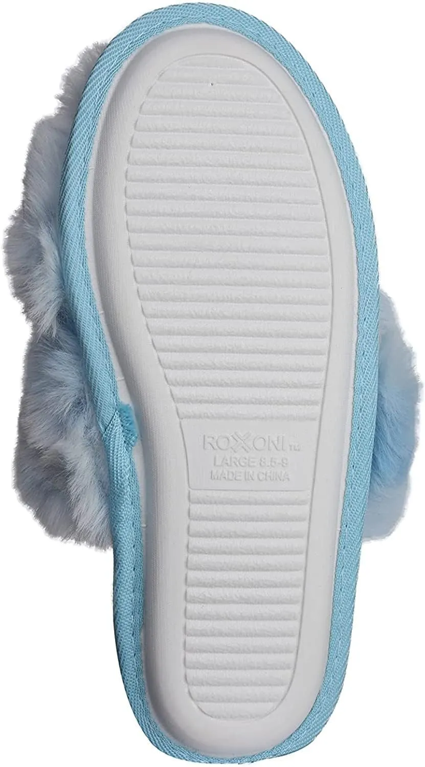 Roxoni Fuzzy House Slippers for Women – Comfortable Furry Spa – Cozy Slip On Open Toe - Soft Insole & Rubber Outsole