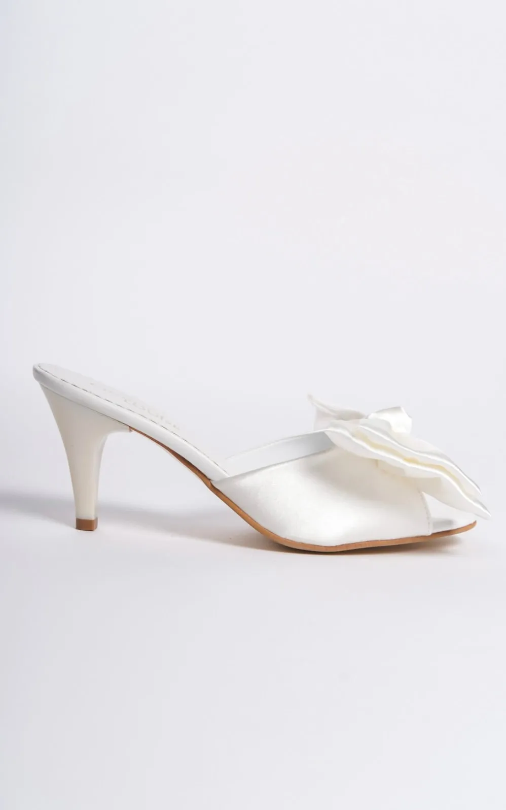 Roya | White Satin Bow Tie Mule