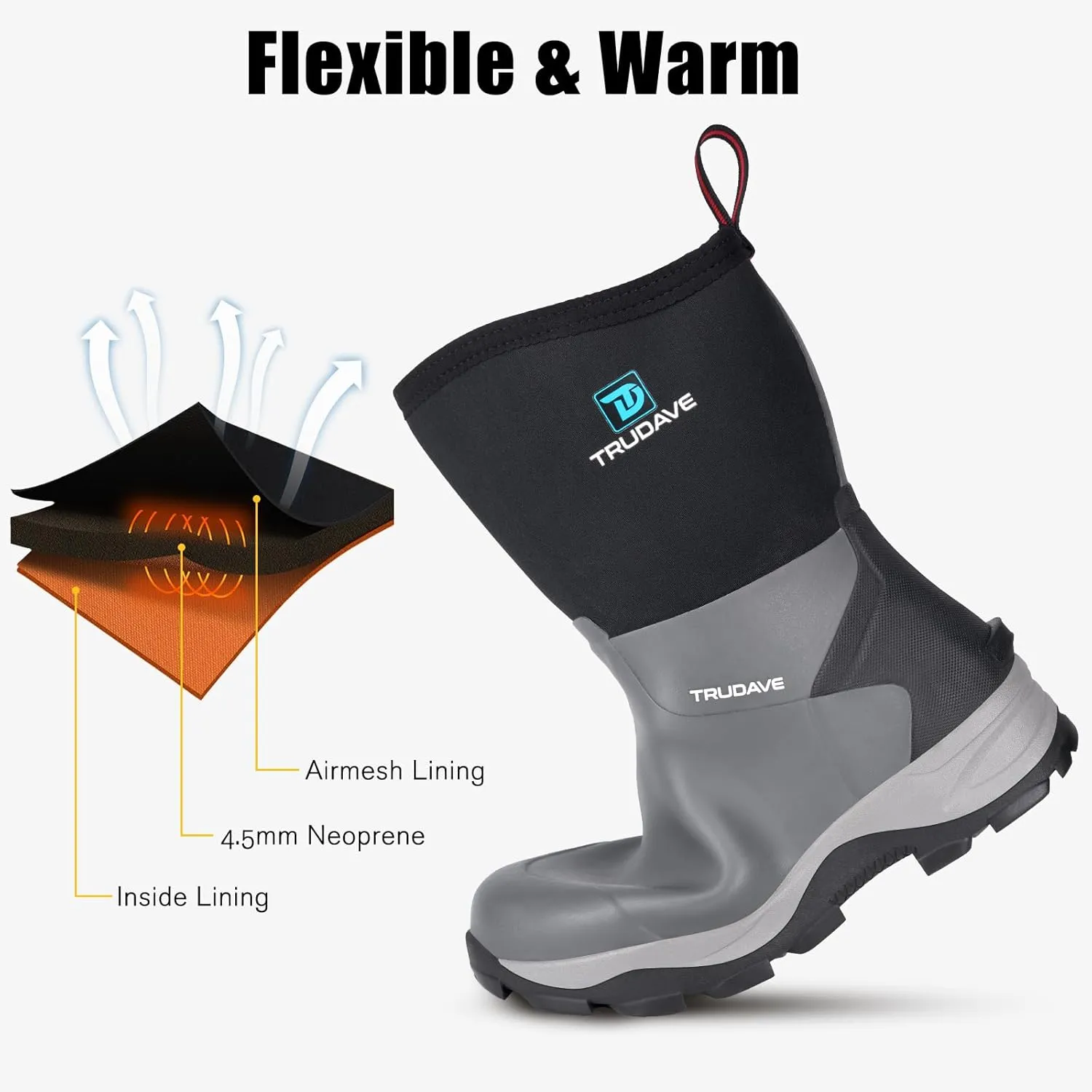 Rubber Rain Boots for Women, 4.5mm Neoprene Insulated Mud Work Boots, Anti-slip Breathable Mid-calf Womens Boots for Garden, Water Fishing, Size 6-11