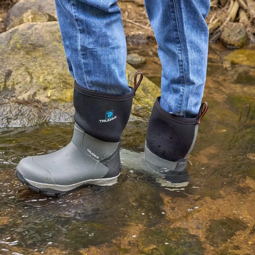 Rubber Rain Boots for Women, 4.5mm Neoprene Insulated Mud Work Boots, Anti-slip Breathable Mid-calf Womens Boots for Garden, Water Fishing, Size 6-11