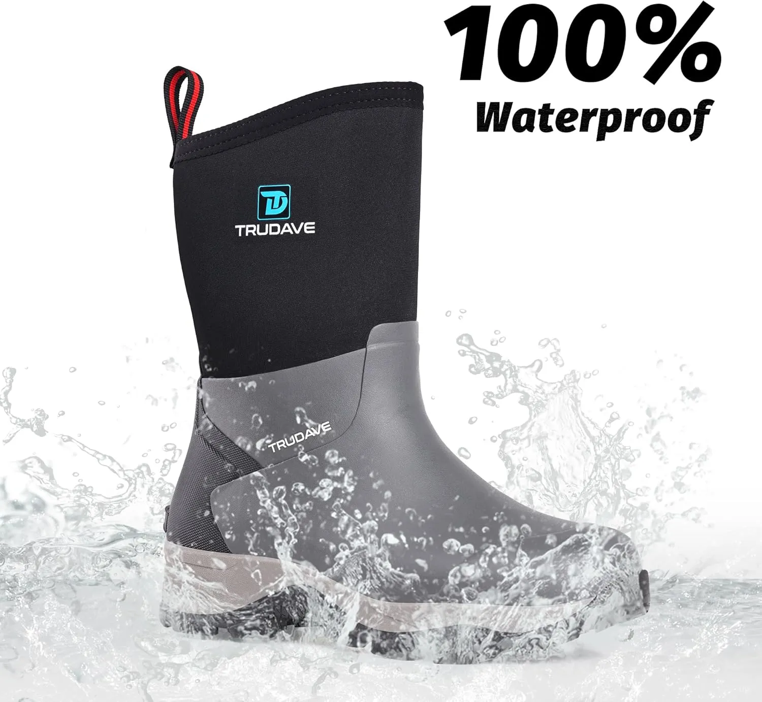 Rubber Rain Boots for Women, 4.5mm Neoprene Insulated Mud Work Boots, Anti-slip Breathable Mid-calf Womens Boots for Garden, Water Fishing, Size 6-11