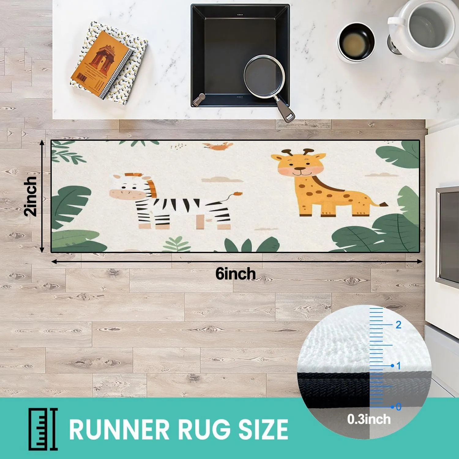Runner Rug Washable 2x6 Seamless Cute African Animals Tiger Leon Giraffe Zebra Crocodile Flat Non-Slip Hallway Area Rug Indoor Outdoor Home Decor for Entryway Bathroom Kitchen Carpet Yoga Floor Mat