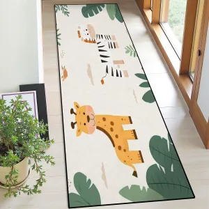Runner Rug Washable 2x6 Seamless Cute African Animals Tiger Leon Giraffe Zebra Crocodile Flat Non-Slip Hallway Area Rug Indoor Outdoor Home Decor for Entryway Bathroom Kitchen Carpet Yoga Floor Mat